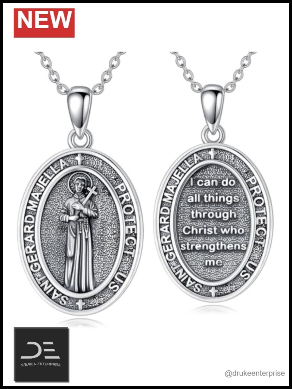 925 Sterling Silver Saint Gerard Medal Necklace Catholic Patron Saint Jewelry